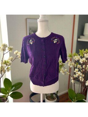 DISNEY Women’s Coco Purple Cardigan Sweater Size Medium